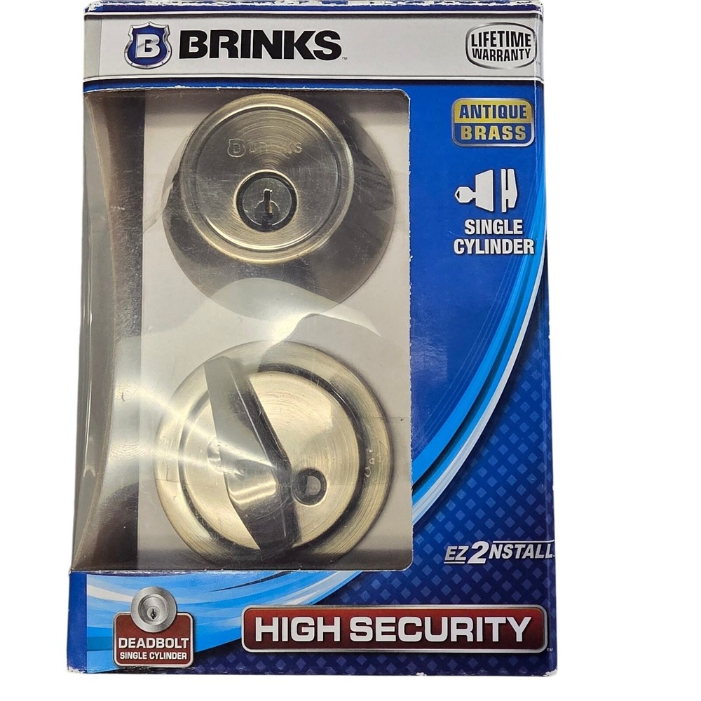 Brinks Single Cylinder Deadbolt Antique Brass Finish High Security Keyed Entry